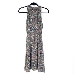 H&M Black Floral Print Sleeveless Dress with Cut Out Back & Button Closure Sz 2